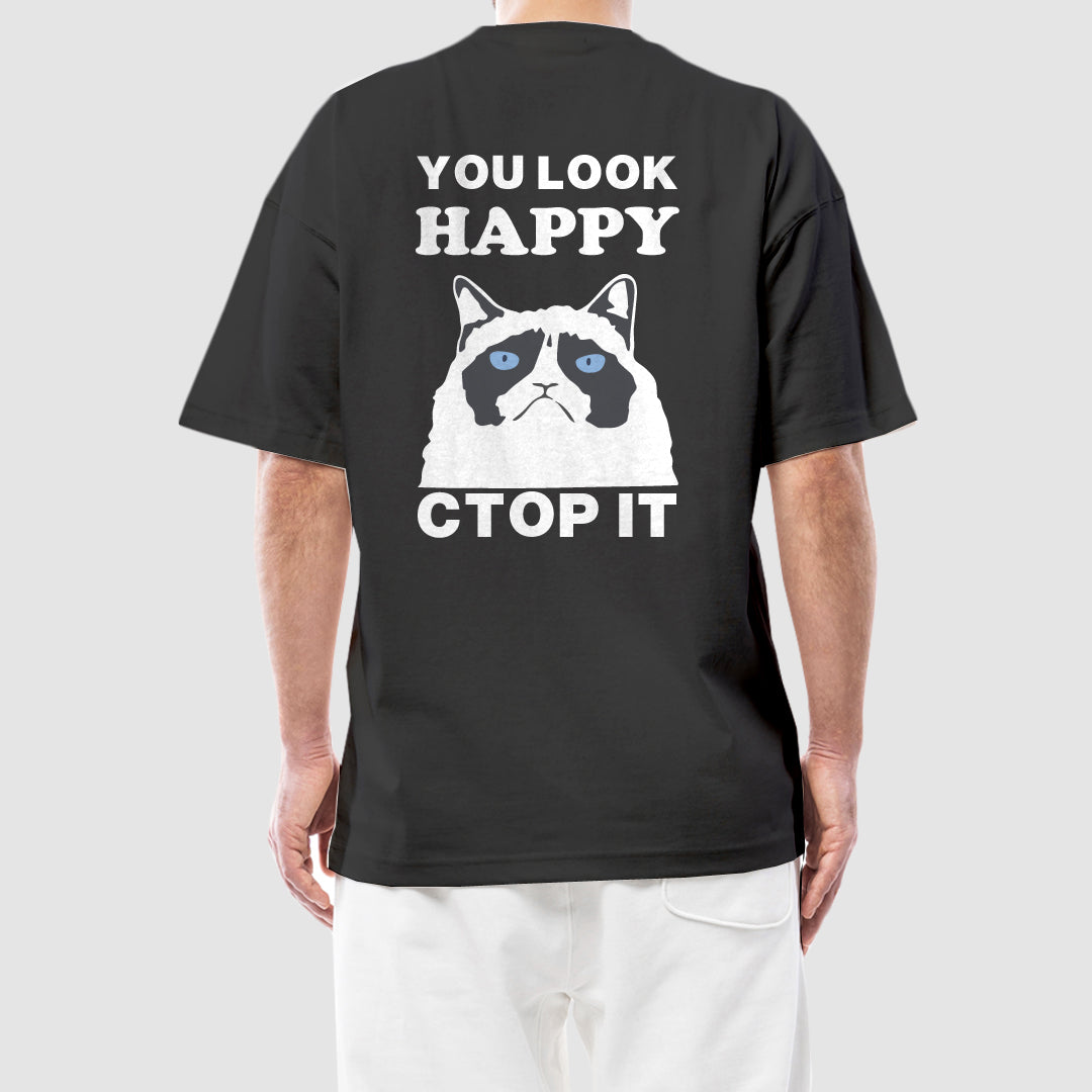 YOU LOOK HAPPY تيشيرت اوفر سايز