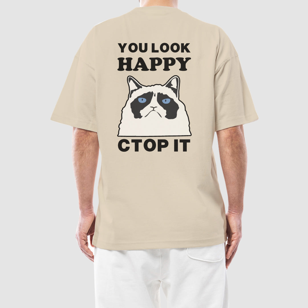 YOU LOOK HAPPY تيشيرت اوفر سايز