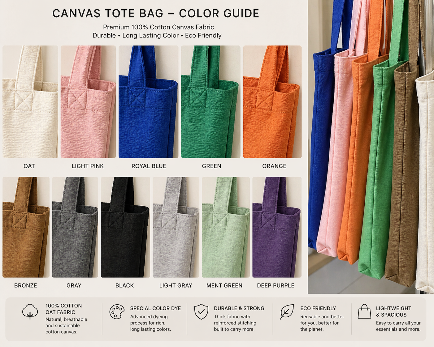 Premium Canvas Tote Bag – 100% Cotton | توت باج قماش قطني